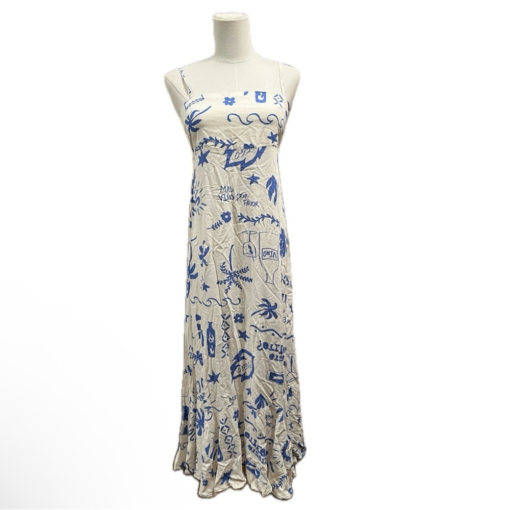 NWT paper hearts blue and white cotton maxi midi dress preppy bohemian sundress